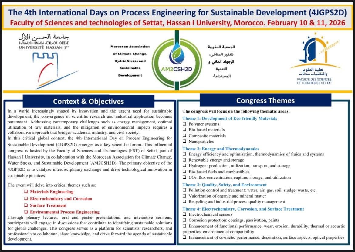 The 4th International Days on Process Engineering for sustainable Development (4JGPS2D)